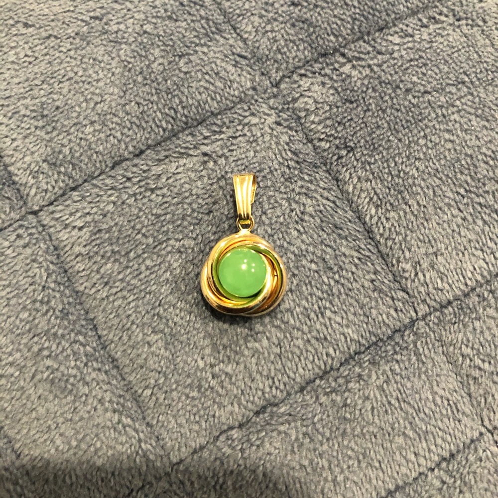 14k Solid Gold Jade Pendant Charm - image 1
